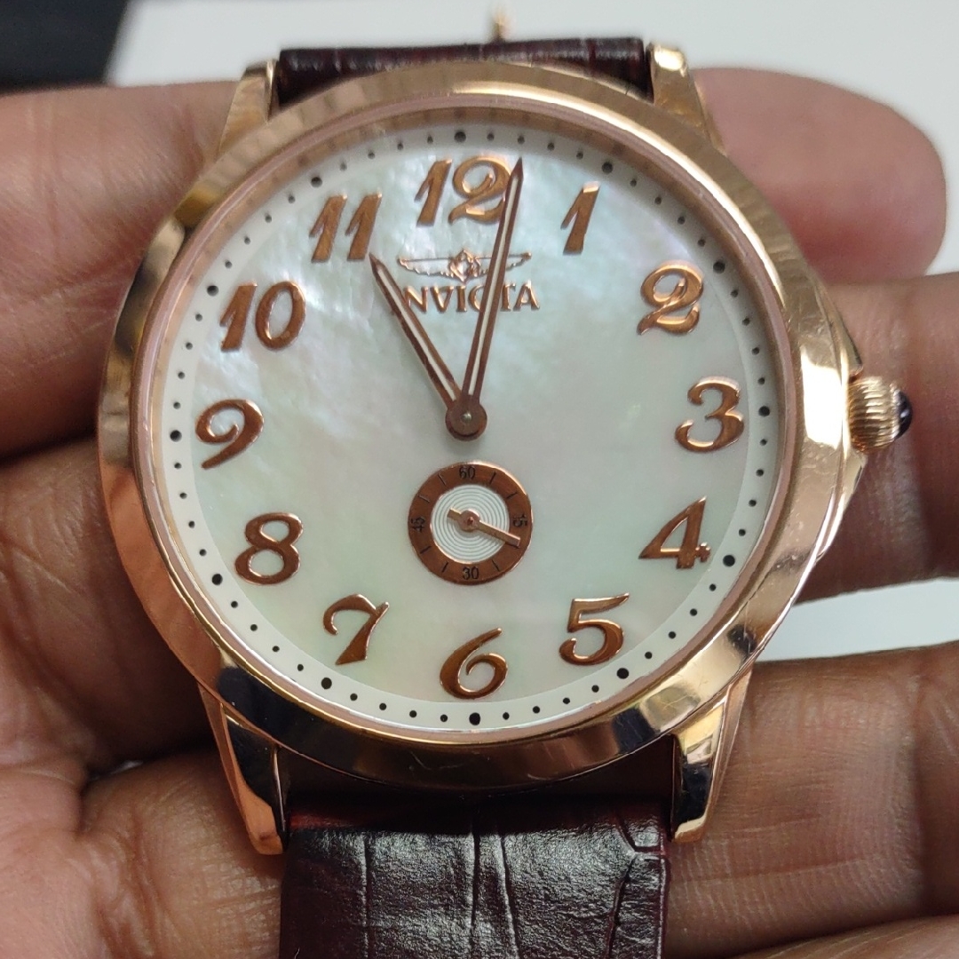 Invicta Rose Gold And MotherOfPearl Dial Watch With Brown Strap
